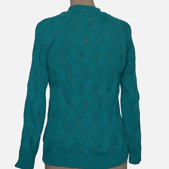 Cocogio Turquois Mock Neck Cable Knit Sweater Size L - Picture 2 of 7